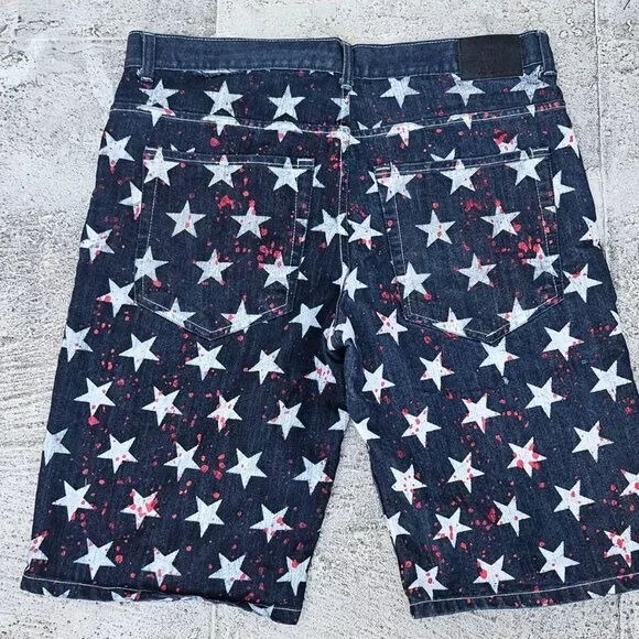 King Maker Men Shorts Blue White Star Patriot Straight Fit Shorts Bermuda Size40 - Picture 2 of 7